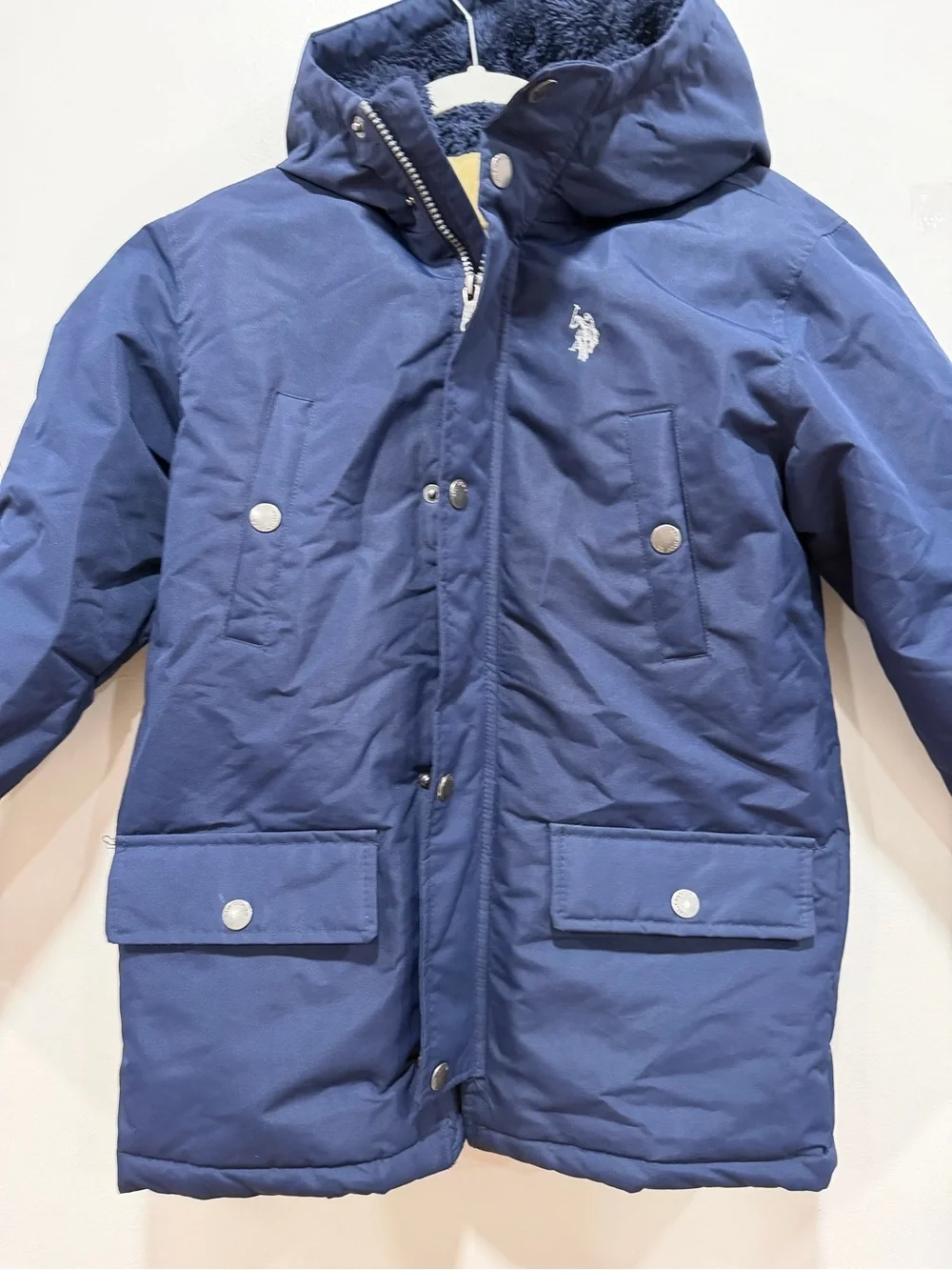 U.S. Polo Assn. Kids Navy Hooded Puffer Parka Coat  Size Large 10-12